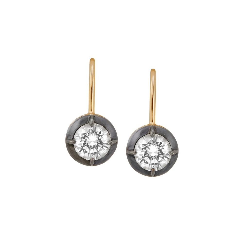 DORSEY LUCIEN WHITE SAPPHIRE LEVERBACK, GOLD EARRINGS